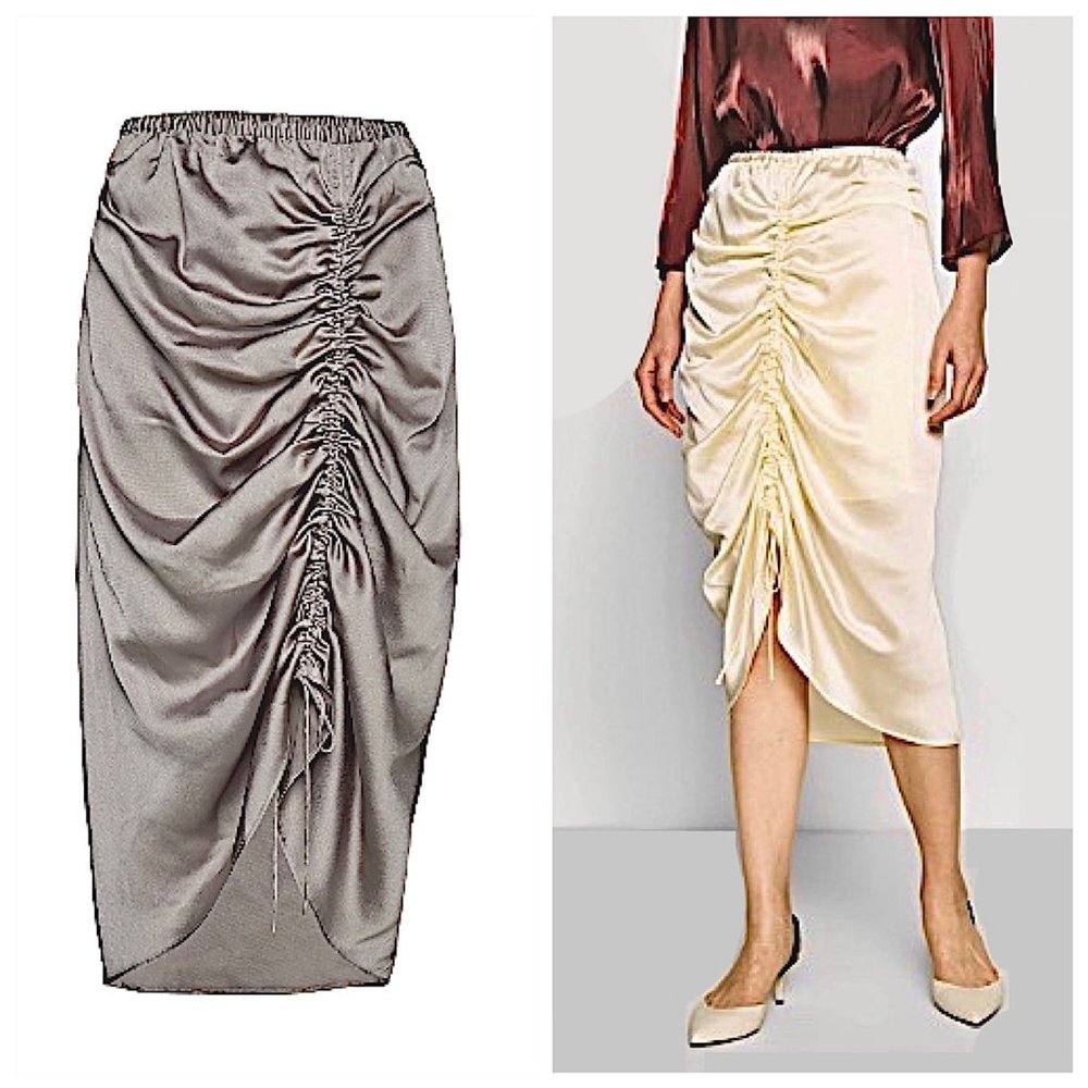 Designers Remix Lauren Silver Metallic Ruched Midi Skirt